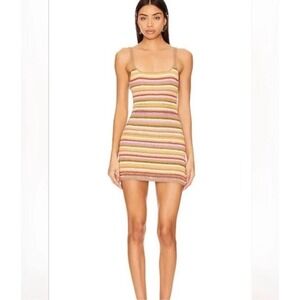 Olive + Oak Crochet Multicolor Striped Mini Dress Size Sm Bodycon Indie Festival